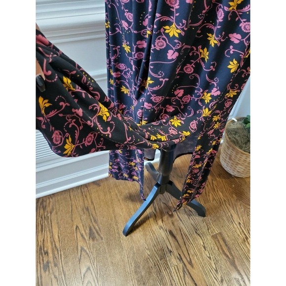 Black Floral Women's Cotton Halter Neck Pleated Sleeveless Long Maxi Dress S - Picture 5 of 15